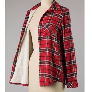 Red Plaid Flannel Button Down Shacket